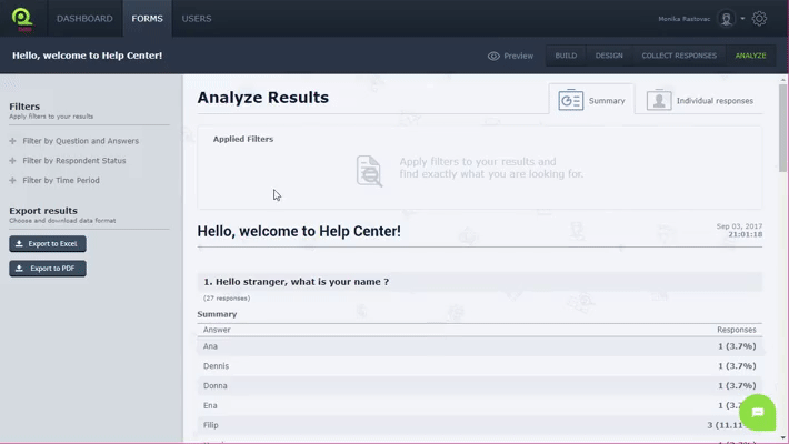 All responses, completed responses, eliminated respondents and more